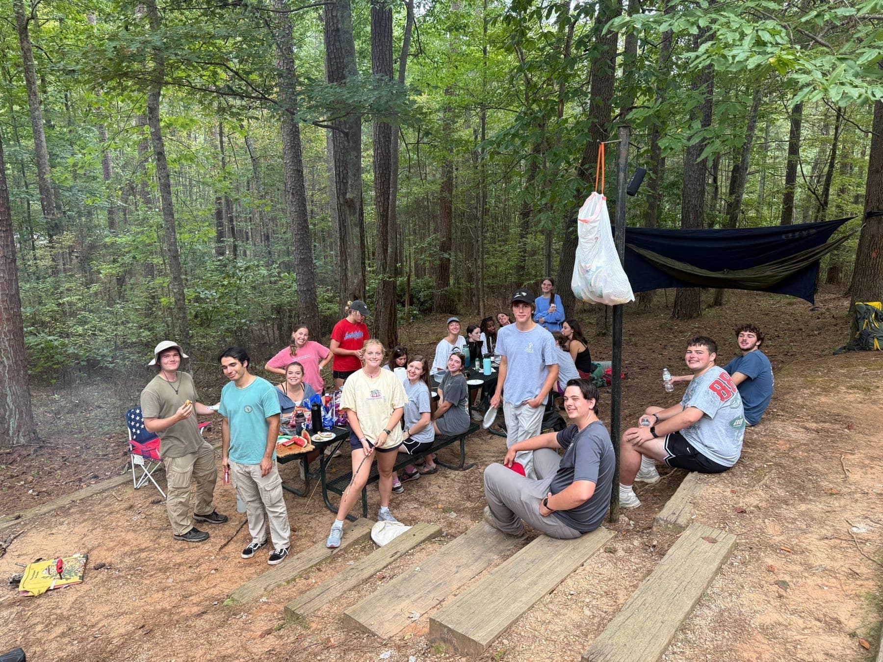 A large group of RUF at UGA students together at August Camping Trip