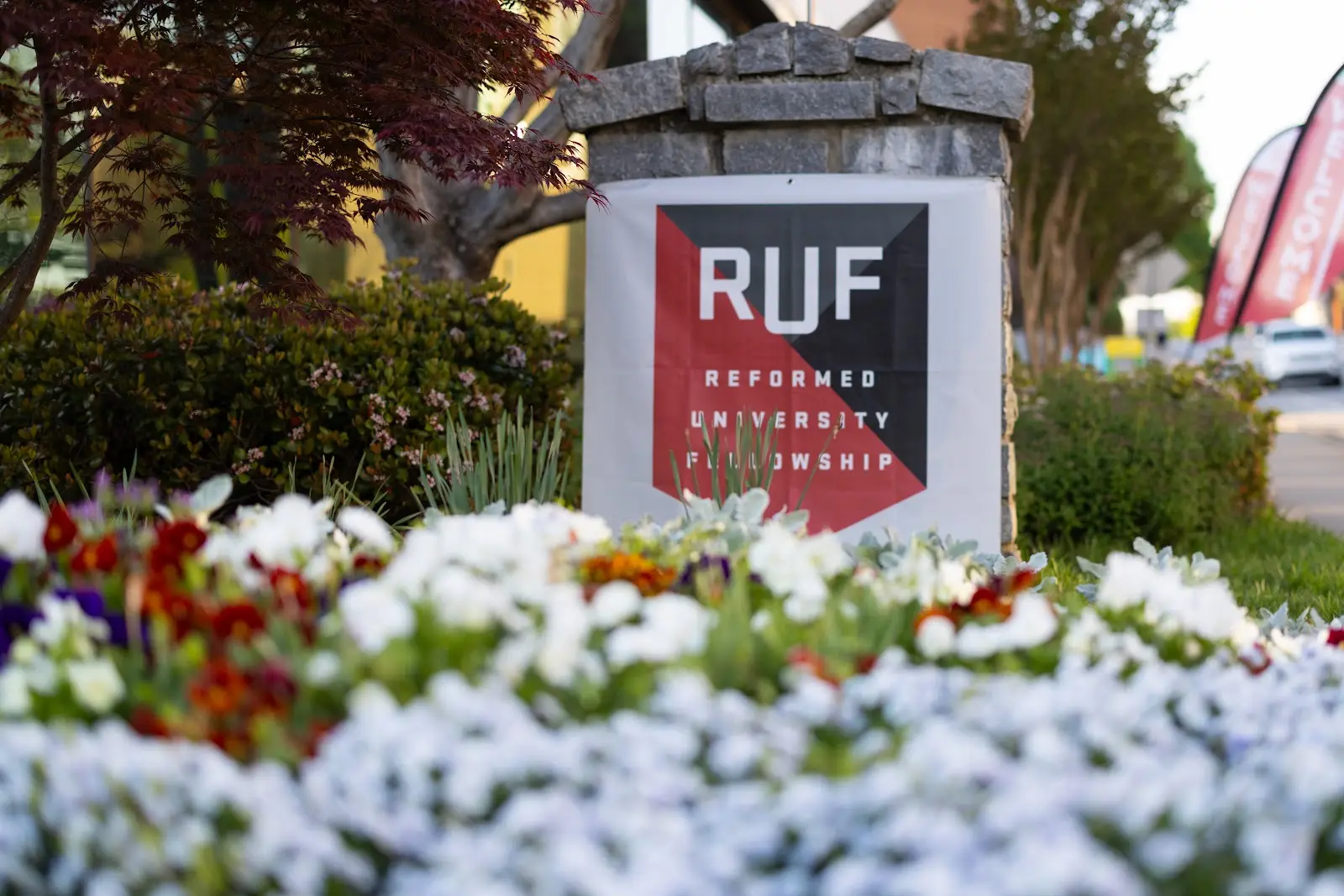 The RUF welcome banner outside the Large Group gathering place