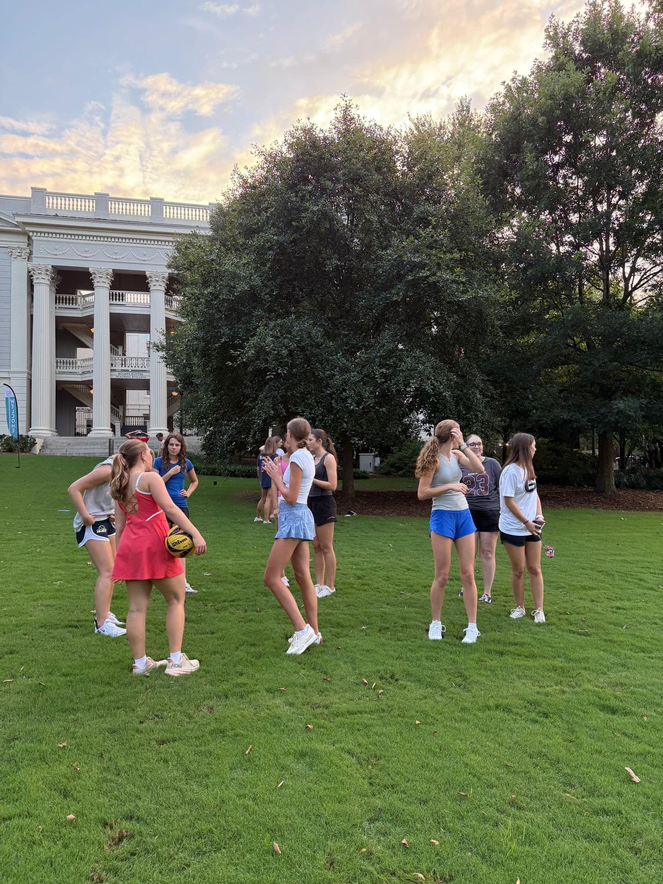 Welcome Week lawn games with historic North Campus in the background