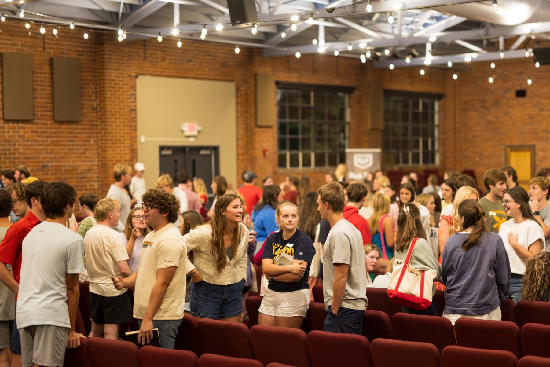 Students meeting and talking before the first RUF Large Group