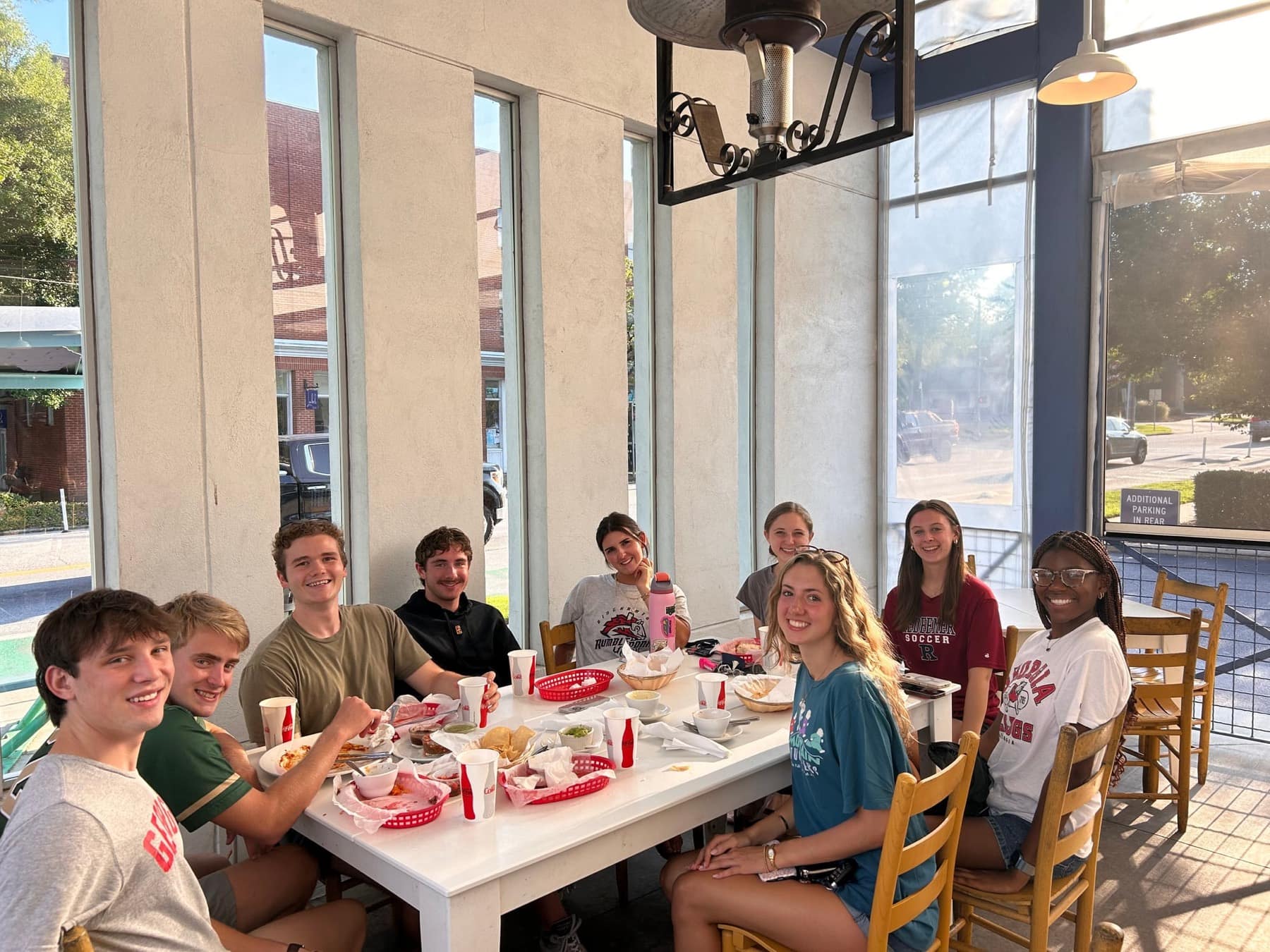 RUF students sharing a meal at a local Athens restaurant